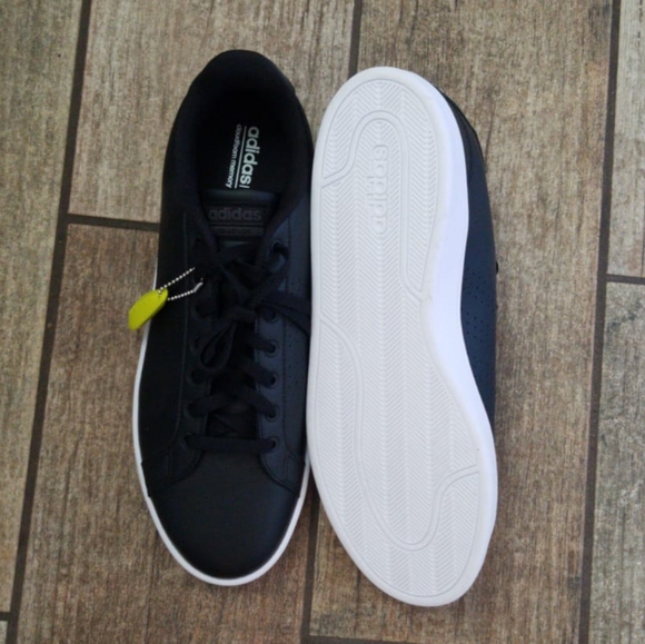 New Mens Adidas Neo Sneakers Black Faux Leather Cloudfoam Memory Footbed Size 12 - Picture 1 of 3